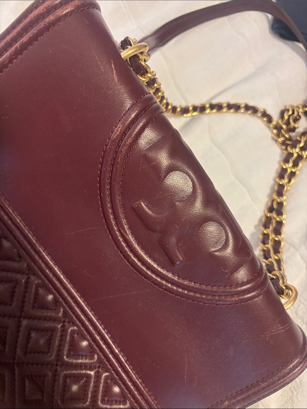 Tory Burch Burgundy “Kira” Quilted Leather Chain Crossbody - Picture 3 of 10